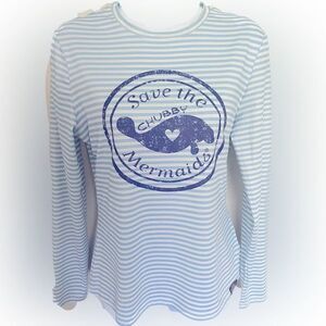 Save the Chubby Mermaids UPF 50 Shirt - M blue striped , recycled polyester